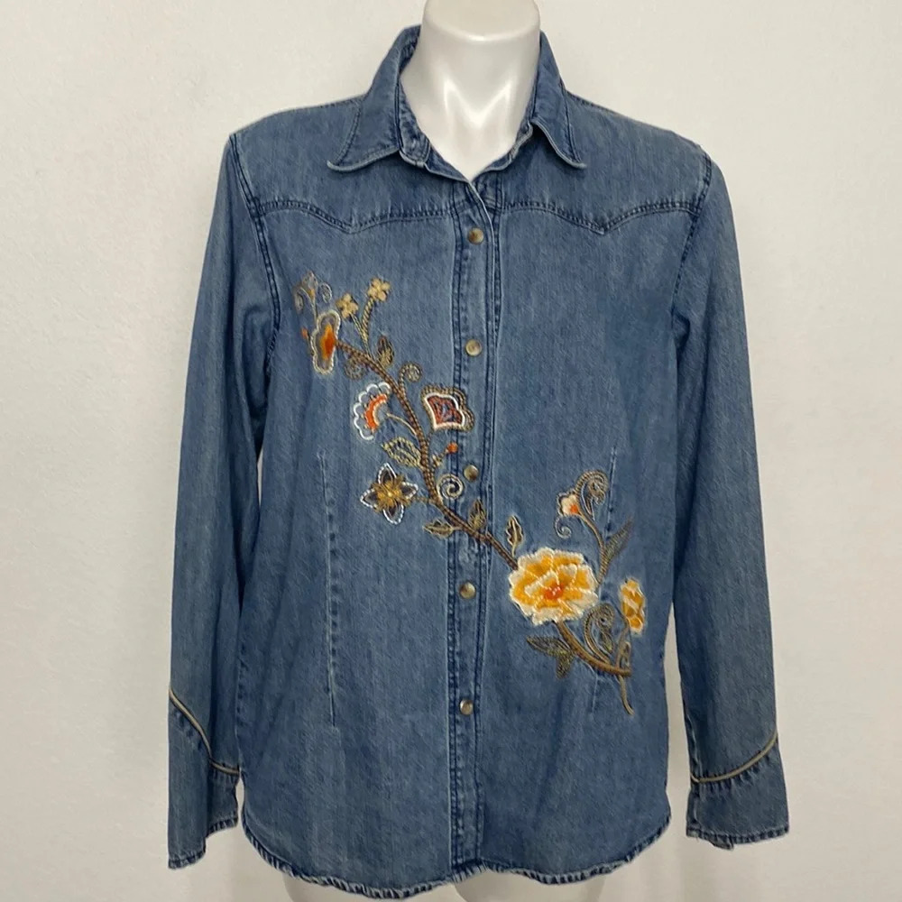 North River Outfitters Floral Embroidered Western Wear Cowgirl Shirt Shacket L